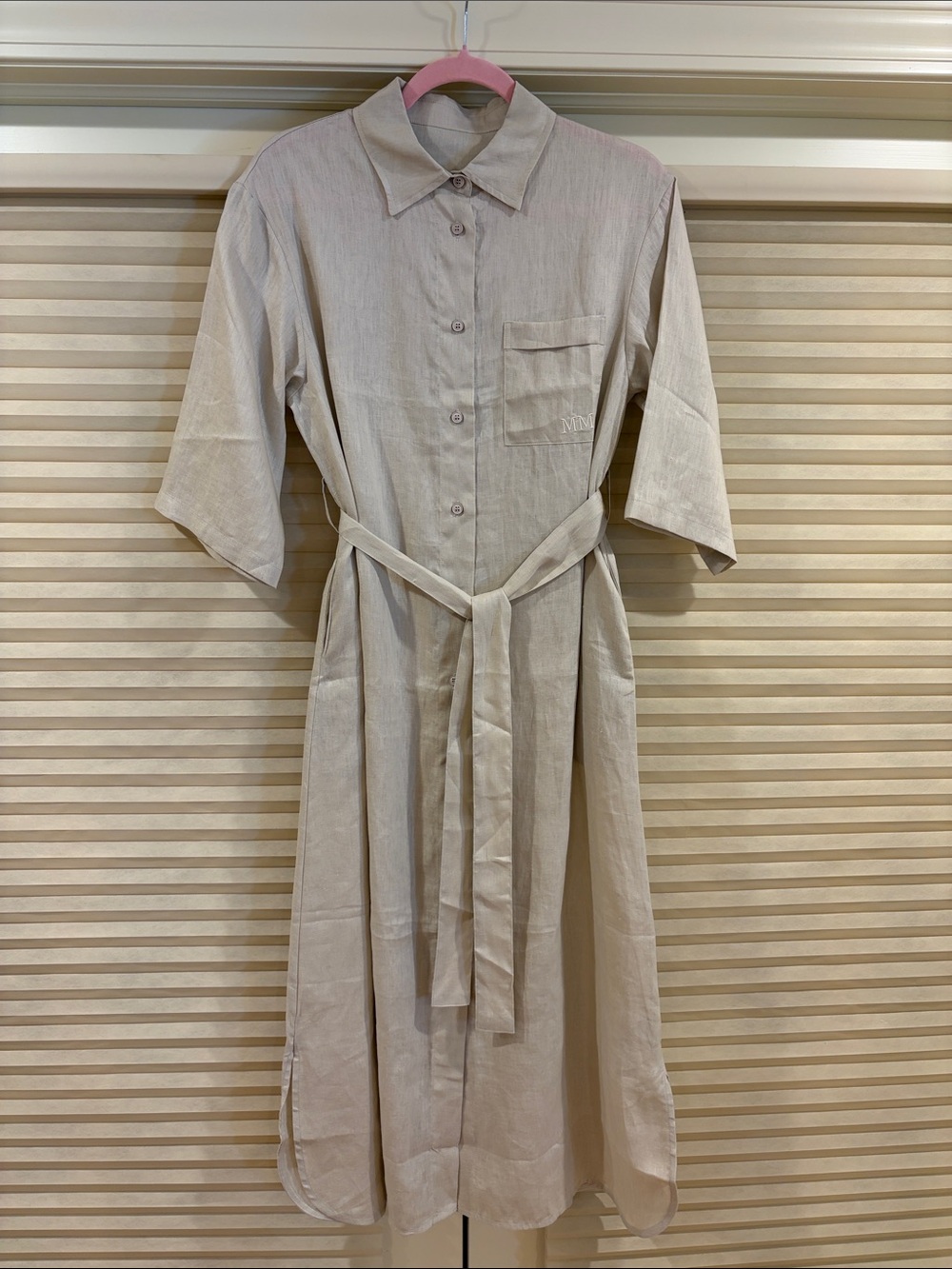 NWOT Max Mara Button-Front Belted Linen Midi Shirt Dress, Size US 8